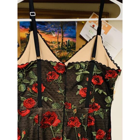 BCBG Maxazria Women's Size 6 Embroidered Rose Black Midi Dress - Picture 7 of 11